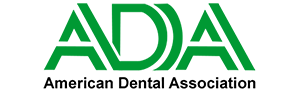 The image features a logo with the text  ADA  in bold, capitalized letters, which is an acronym for American Dental Association.
